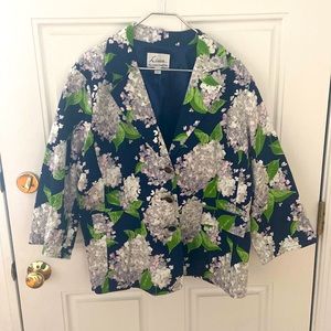 Linea by Louis Dell’Olio Navy Blue + White Floral Pattern Stretch Blazer Jacket